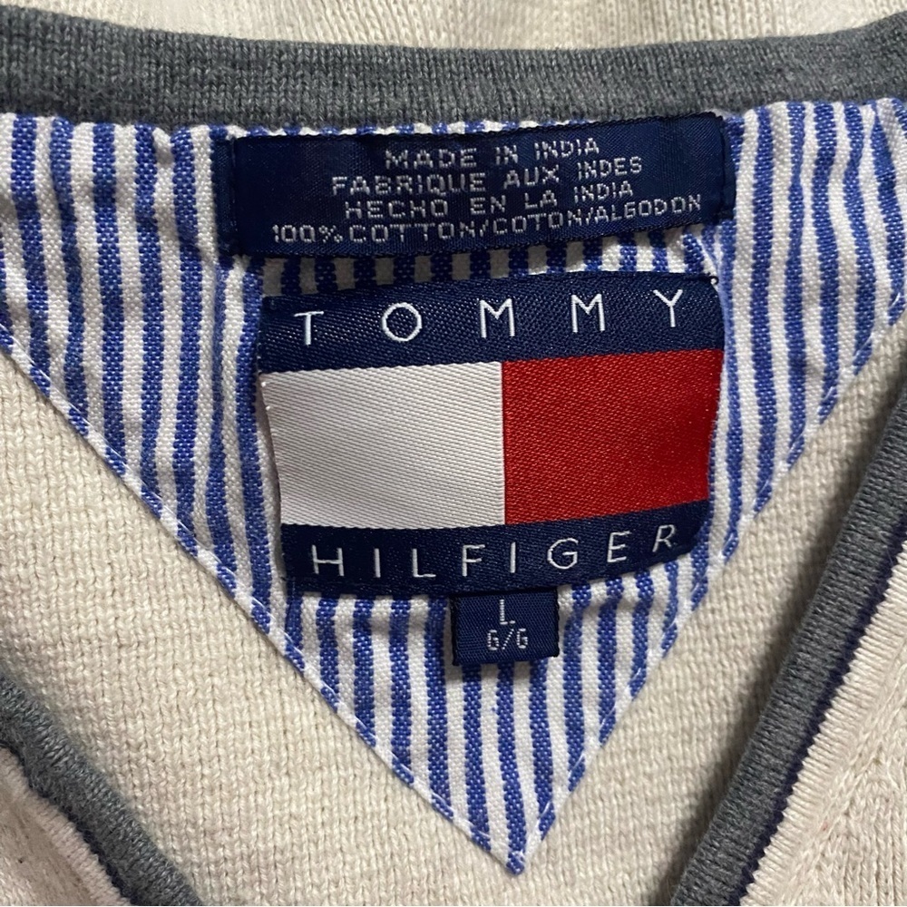 Tommy Hilfiger Beige Gray Cotton Heavy V Neck Sweater Vest - Picture 5 of 5
